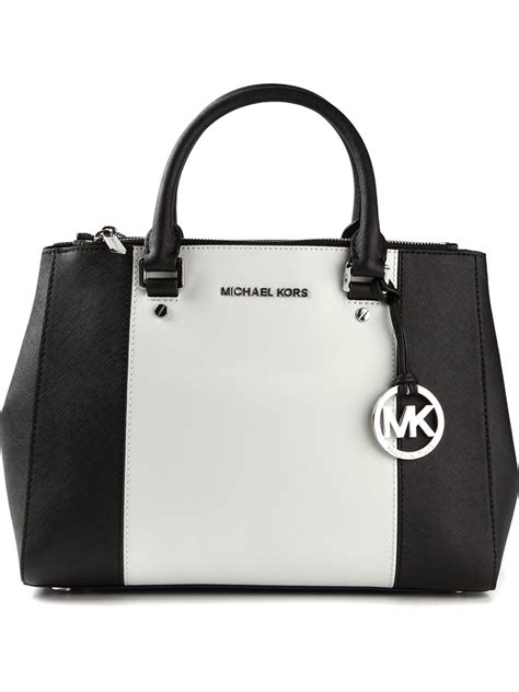 michael kors hard bag black and white|Michael Kors black tote handbag.